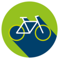 The image is the key visual for the area of mobility and shows a light green circle in which a bicycle is depicted as a graphic.
