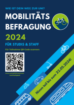 Poster zur Mobilitätsbefragung 2024 in grün, blau Tönen