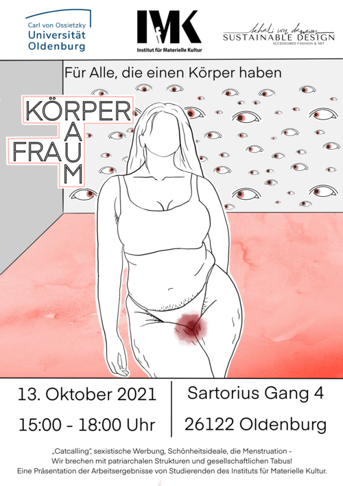 Einladung zur Ausstellung "Körper, Raum, Frau" am 13.10.2021 von 15-18 Uhr im Satoriusgang Oldenburg.