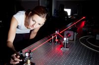 IQ, applied, beam, center, college, cord, danger, energy, experiment, female, field, glasses, goggles, green, intelligence, lab, laboratory, laser, light, optics, photon, physics, power, protective, quantum, research, result, school, science, scientist, selective, source, spark, student, study, test, university, young