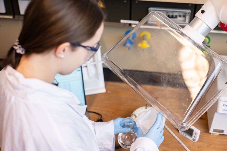 Tida Heckmann, Schulpraktikantin am Institut für Chemie bei Laborarbeiten