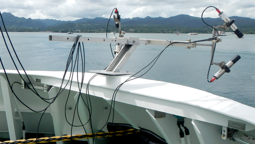 These radiometers installed on the bow of TFS SONNE during research cruise SO 267/2 helped validate the satellite data with reference measurements [Photo: Shungudzemwoyo Garaba, ICBM]. 