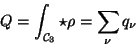 \begin{displaymath}Q = \int_{{\cal C}_{{3}}} \star \rho = \sum_\nu q_\nu
\end{displaymath}