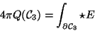 \begin{displaymath}4 \pi Q({\cal C}_{{3}}) \- = \-
\int_{\partial {\cal C}_{{3}}} \star E
\end{displaymath}