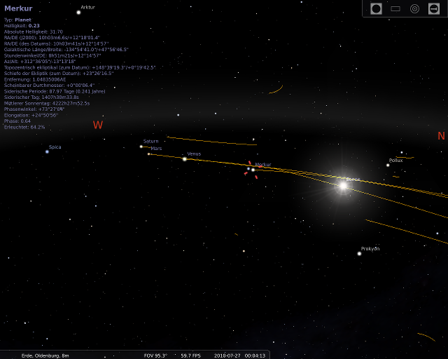 Screenshot der verwendeten Astronomie-Software
