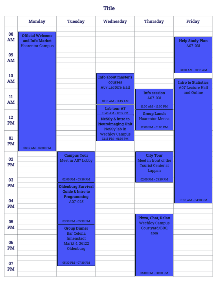Schedule Orientation Week Neurocognitive Psychology 2025