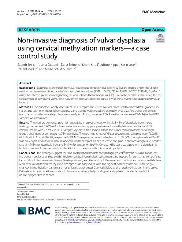 Vulvar dysplasia, DNA methylation, GynTect®, Cervical dysplasia, Cancer of cervix and vulva, Epigenetic, Cervical smear, Vulvar smear