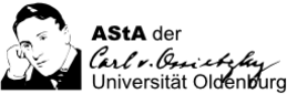 The picture contains the logo of the AStA. This consists of a drawing of Carl von Ossietzky on the left and the words "AStA der Carl von Ossietzky Universität Oldenburg" to the right.