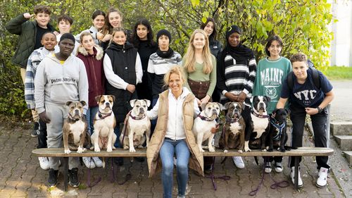 Group picture with dogs