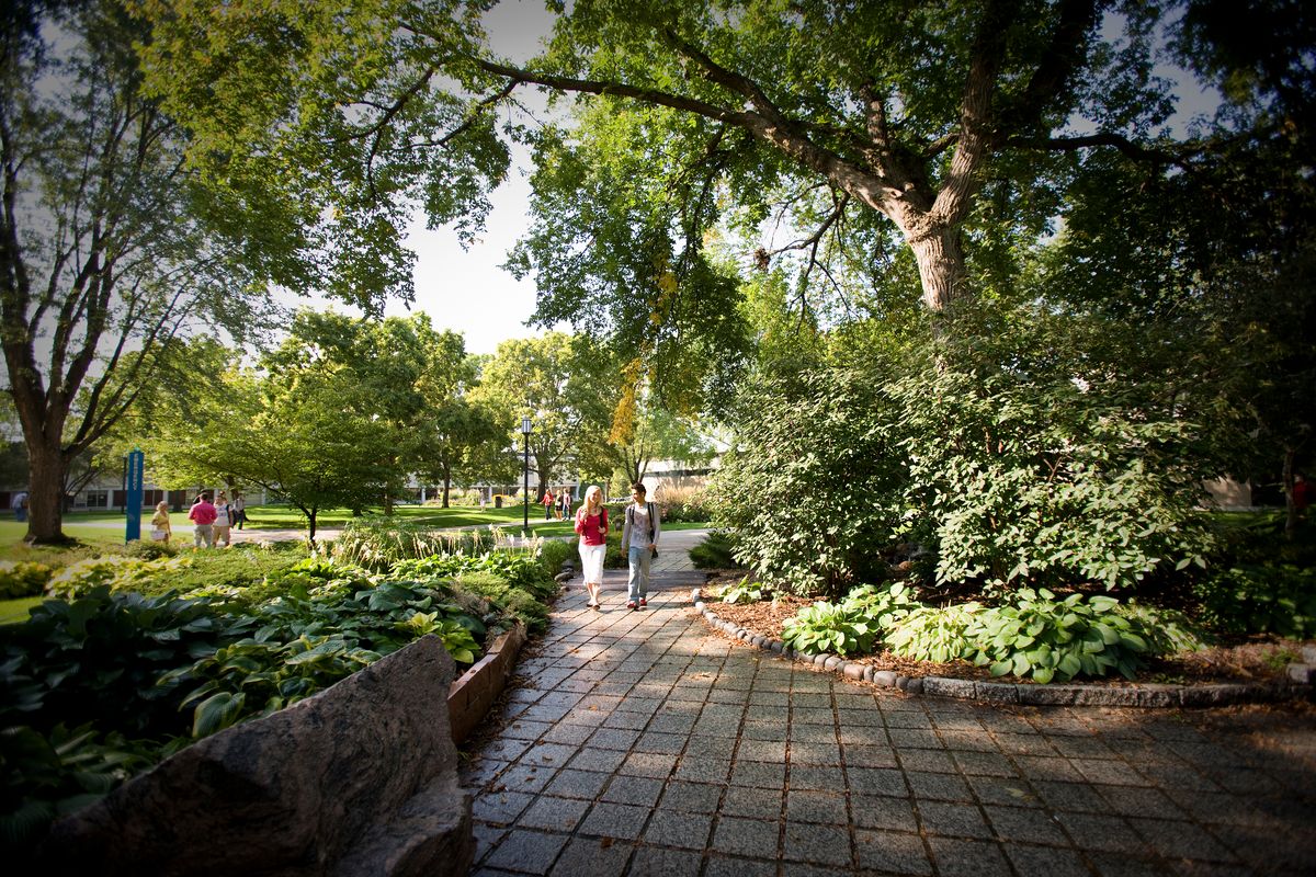 Walkers on the green campus