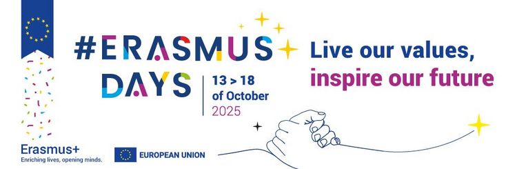 Werbebanner für die Erasmus Days mit dem Spruch "Live our values, inspire our future"