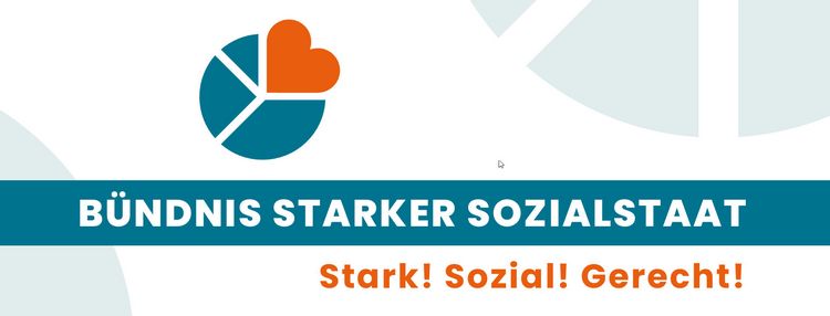 Header graphic, logo with text Bündnis starker sozialstaat. Strong social justice!