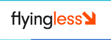 The picture shows the logo of flying less, a lettering in black and orange.