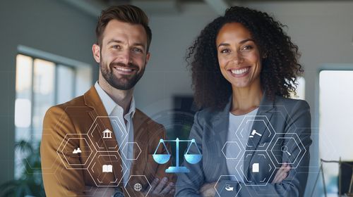 Weibliche Anwältin sitzt am Arbeitsplatz im Büro