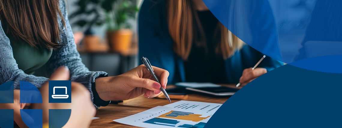 You can see the upper bodies and hands of several women with notes and pens in front of them.