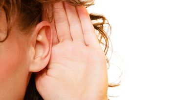 At Attention, Caucasian, Communication, Concepts, Deaf, Discussion, Eavesdropping, Female, Gesturing, Gossip, Human Ear, Human Hand, Human Head, Ideas, Isolated, Listening, Mystery, One Person, Palm, Part Of, People, Sensory Perception, Sound, Teenage Girls, Teenager, Whispering, White, Women