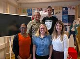 Prof. Judy Peter und Leolyn Jackson mit drei Mitarbeitenden des Innovationscampus
