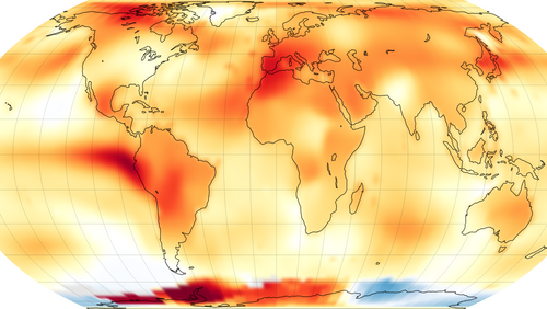 World map with temperature anomalies