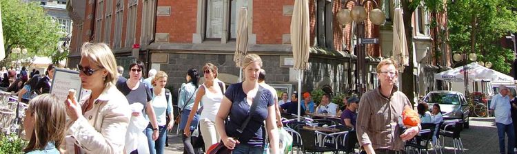 The Oldenburg City Hall with a red brick facade and a lively square.