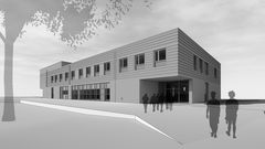Neubau Mensa Jade Hochschule Wilhelmshaven mit Studierenden-Service-Center, Ansicht Haupteingang