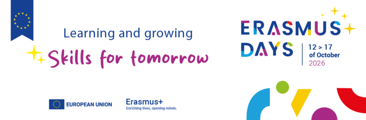 Werbebanner für die Erasmus Days mit dem Spruch "Learning and Growing: Skills for tomorrow"