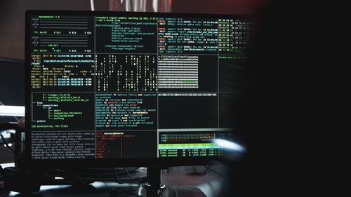 A dark screen divided into several fields with incomprehensible information.