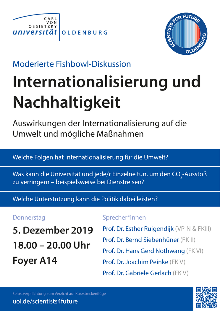 Veranstaltungsposter zur Fishbowl-Diskussion zu Internationalisierung & Nachhaltigkeit.