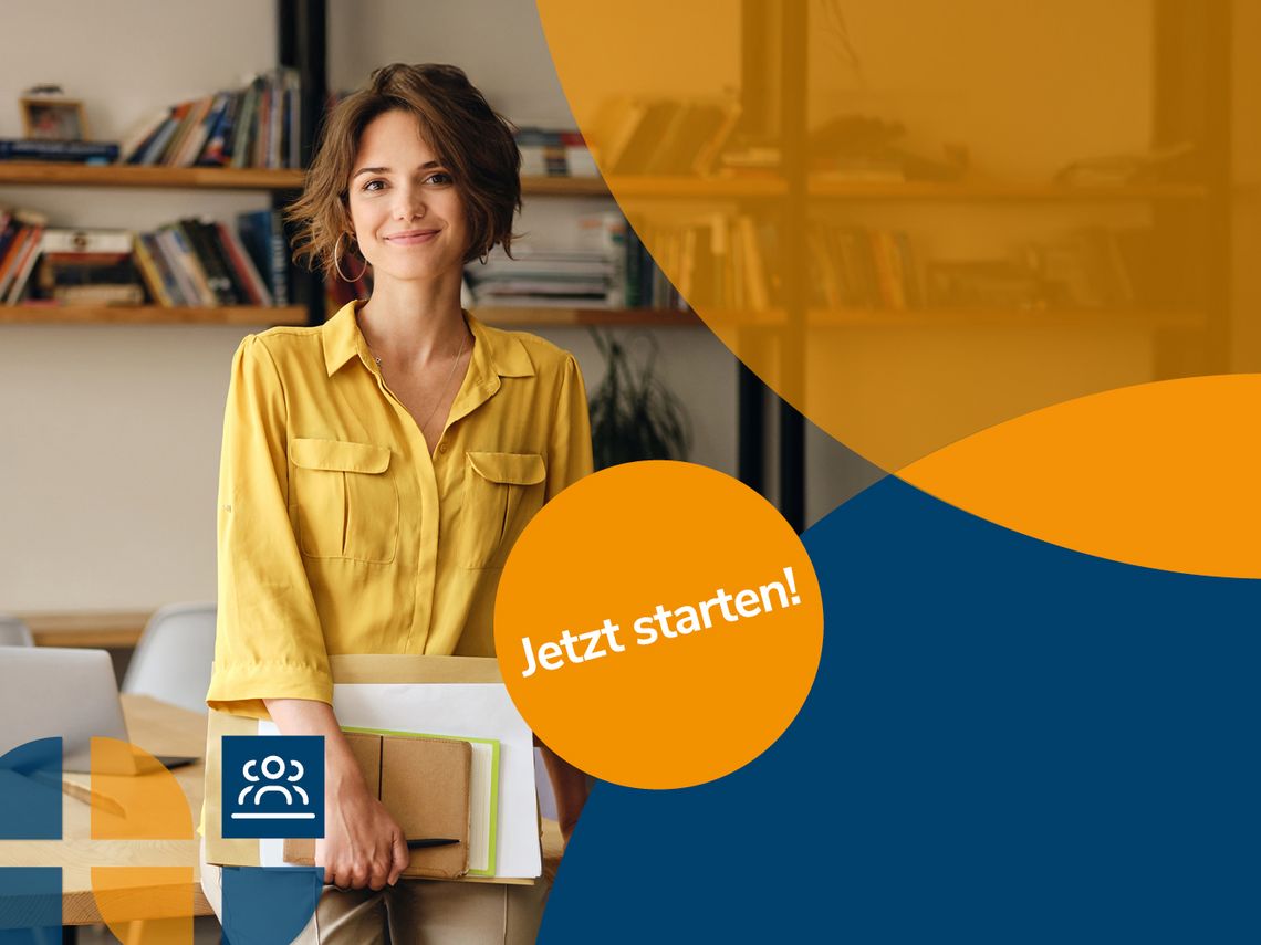 Header image Education and Science Management (MBA) the image shows a young woman in an office with books and notes in her hands