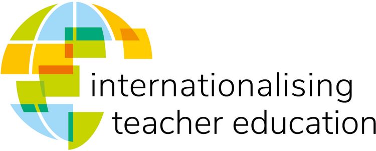 A logo with a stylized globe made of colored rectangles. The name "Internationalising teacher education" is written to the right of the globe.