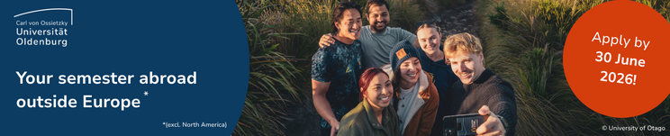 A banner for the Non-EU call for applications, featuring the text ‘Your semester abroad outside Europe (excl. North America)’, with an application deadline of 30 June 2026, and a photo of students taking a selfie at the University of Otago. 