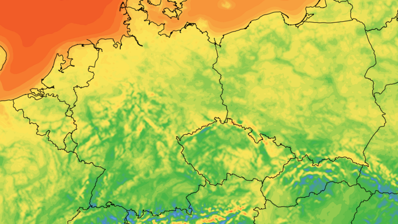 Deutschlandkarte mit Informationen über Windgeschwindigkeiten.