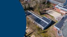 A bird's eye view of the PV systems on the university's Fitenss and Health Centre.