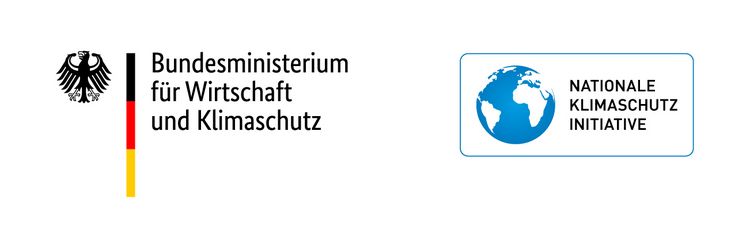 Die Grafik zeigt links das Logo des Bundesministerium für Wirtschaft und Klimaschutz. Rechts befidnet sich das Logo der Nationalen Klimaschutzinitiative