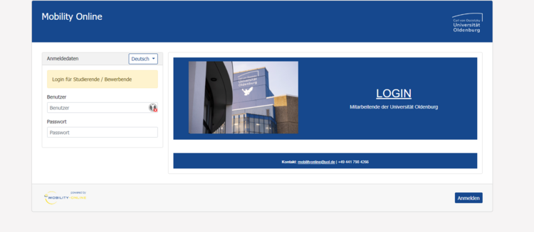 screenshot: Login bei mobility online