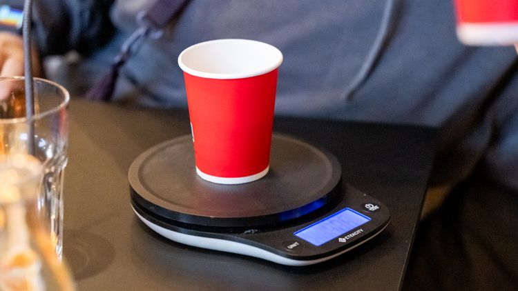 A cup on top of a scale