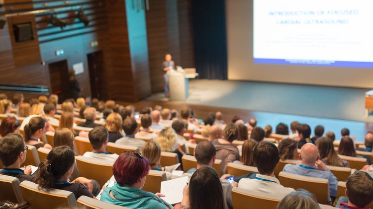 A lecture theatre in which a lecture is given to students.