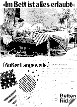 Zeitungswerbung<br>für Schlafzimmer:<br> "Im Bett ist alles erlaubt"