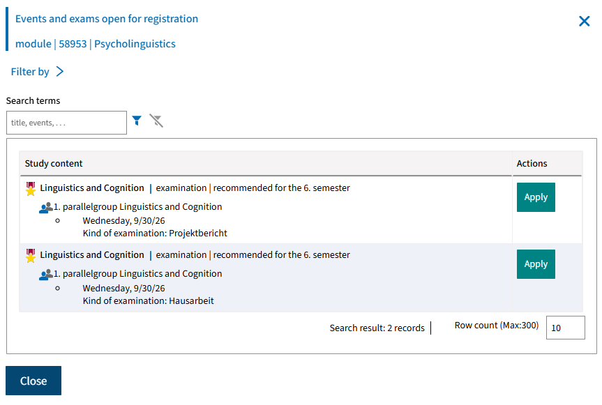 Registration via the module Registration via the module