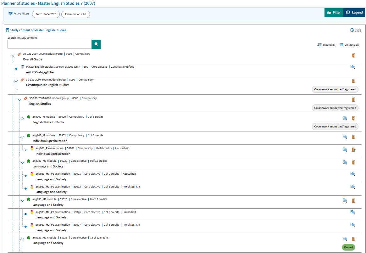 Modules and their status Modules and their status