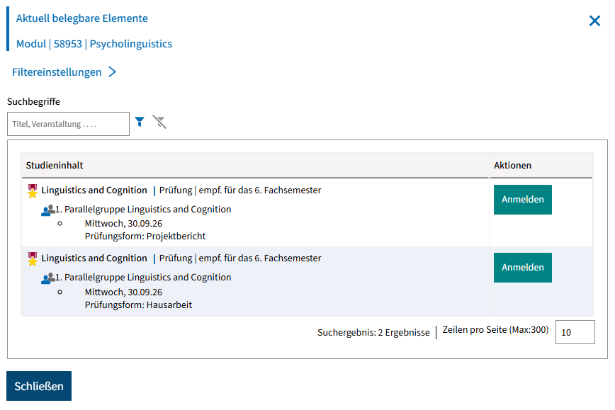Anmeldung über das Modul Anmeldung über das Modul