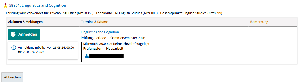 Prüfungsform Anmeldung Prüfungsform Anmeldung